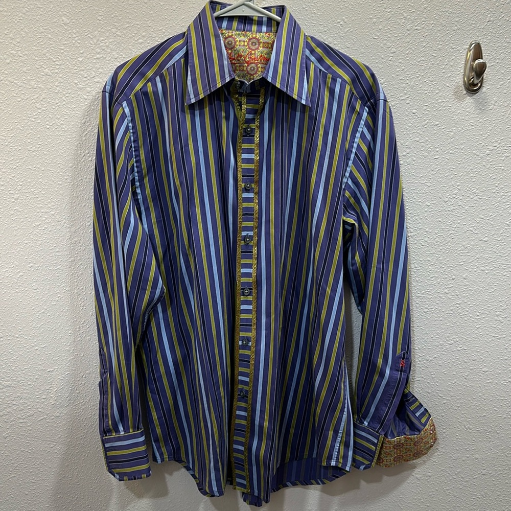 Robert Graham purple blue striped button down shirt Large